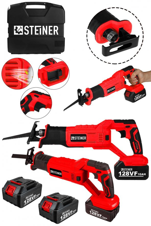 STEİNER 128 Vf 10Ah Kömürsüz Motor Kemik Ahşap Demir Kesme tilki Kuyruğu Akülü Testere Makinesi Krmzı - 2