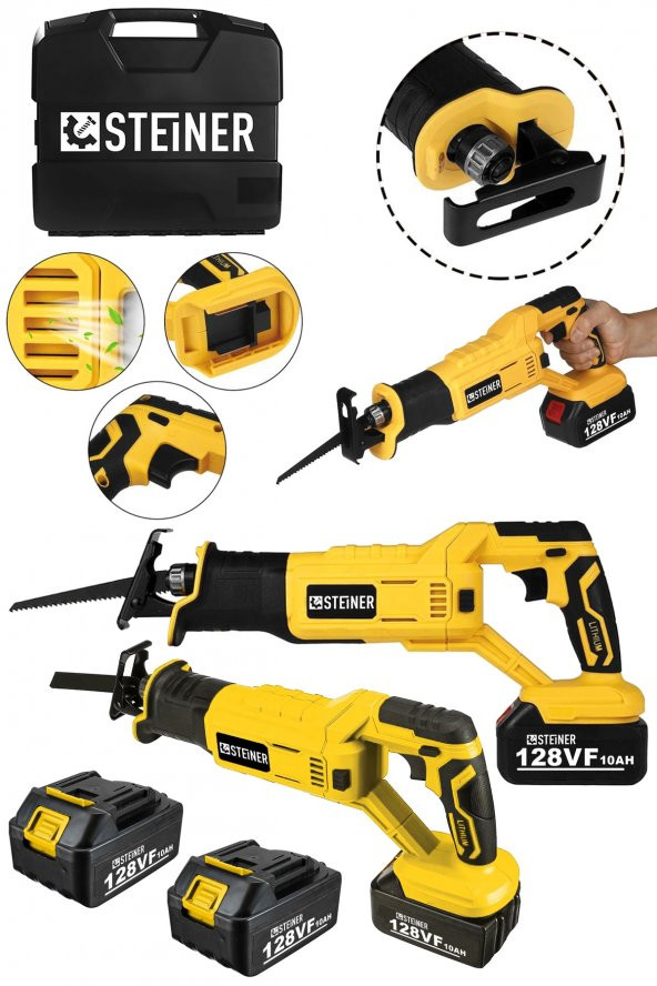 STEİNER Alman 128 Vf 10 Ah Kömürsüz Motor Kemik Ahşap Demir Kesmetilki Kuyruğu Akülü Testere Makinesi Sarı - 2