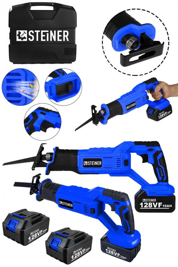 STEİNER Alman 128 Vf 10 Ah Kömürsüz Motor Kemik Ahşap Demir Kesmetilki Kuyruğu Akülü Testere Makinesi Mavi - 2