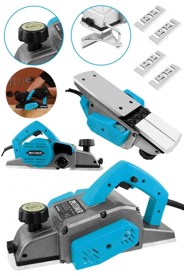 STEİNER Alman 4200 W Bakır Sargı Metal Şanzıman Motor Korumalı Çift Bıçaklı Planya Rende Makinesi + 4 Bıçak - 2