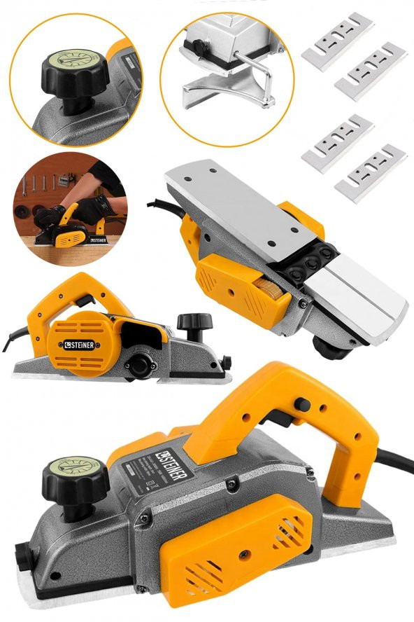 STEİNER Alman 4200 W Bakır Sargı Metal Şanzıman Motor Korumalı Çift Bıçaklı Planya Rende Makinesi + 4 Bıçak - 2