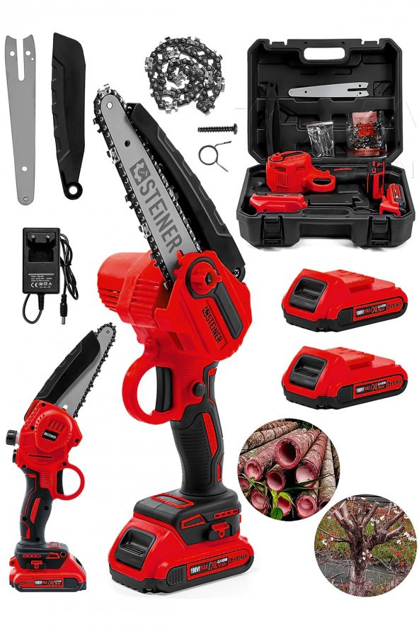 STEİNER Alman 198 Vf 10 Ah 25 Cm Bakır Sargılı Akülü Dal Kesme Budama Testere Bıçkı Makinesi Kırmızı - 2