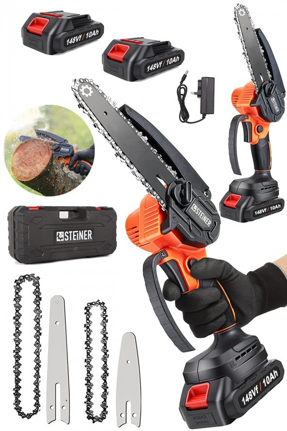 STEİNER Alman 148 Vf 10 Ah 100 Kömürsüz Motor Akülü Dal Kesme Budama Testere Bıçkı Makinesi 15 Cm Turuncu - 2