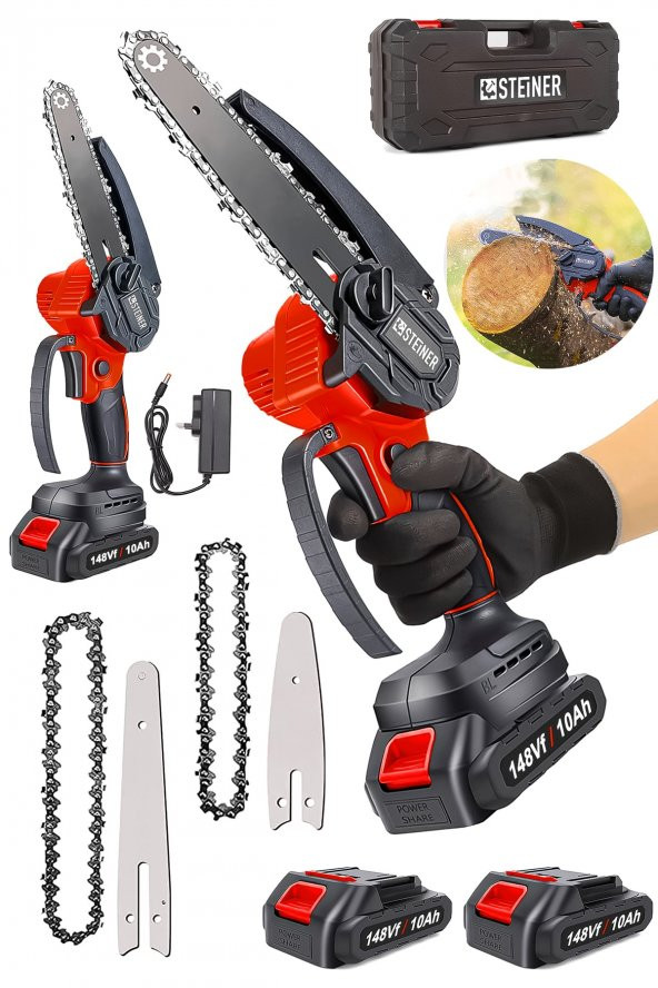 STEİNER Alman 148 Vf 10 Ah 100 Kömürsüz Motor Akülü Dal Kesme Budama Testere Bıçkı Makinesi 15 Cm Kırmızı ürün görseli