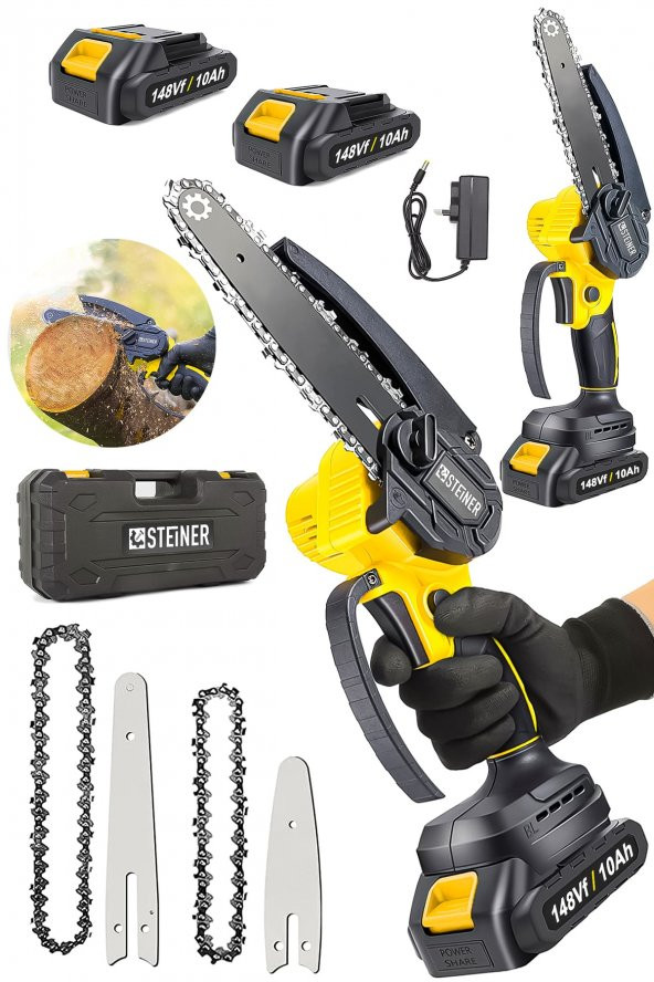 STEİNER Alman 148 Vf 10 Ah 100 Kömürsüz Motor Akülü Dal Kesme Budama Testere Bıçkı Makinesi 15 Cm Sarı - 2
