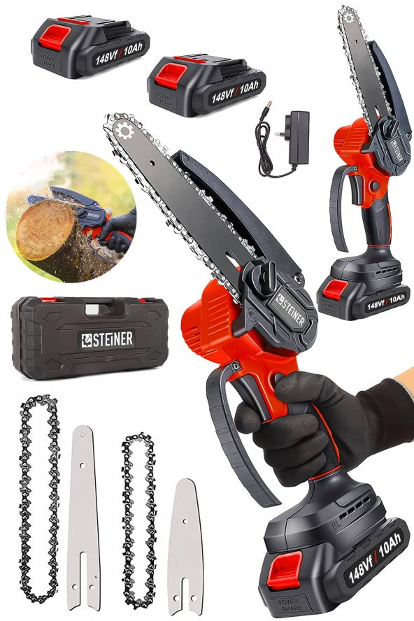 STEİNER Alman 148 Vf 10 Ah 100 Kömürsüz Motor Akülü Dal Kesme Budama Testere Bıçkı Makinesi 15 Cm Kırmızı - 2