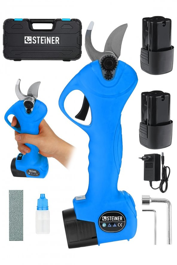 STEİNER Alman 128 Vf 10 Ah Kömürsüz Motor Akülü Bağ Makası Dal Budama Kesme Makası Makinesi Çantalı Mavi - 2