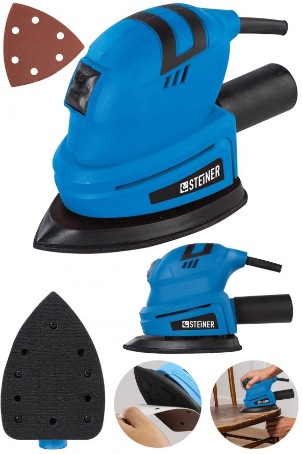 STEİNER Alman 1200 Watt Professional Elektrikli Titreşimli Üçgen Zımpara Makinesi Kenar Köşe Avuç Zımpara - 2