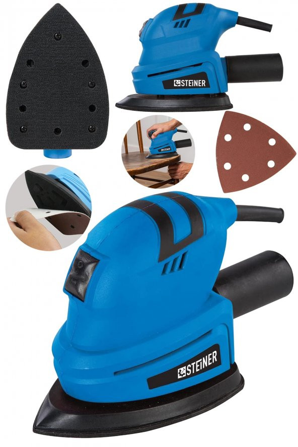 STEİNER Alman Professional 1200 Watt Elektrikli Titreşimli Üçgen Zımpara Makinesi Kenar Köşe Avuç Zımpara - 2