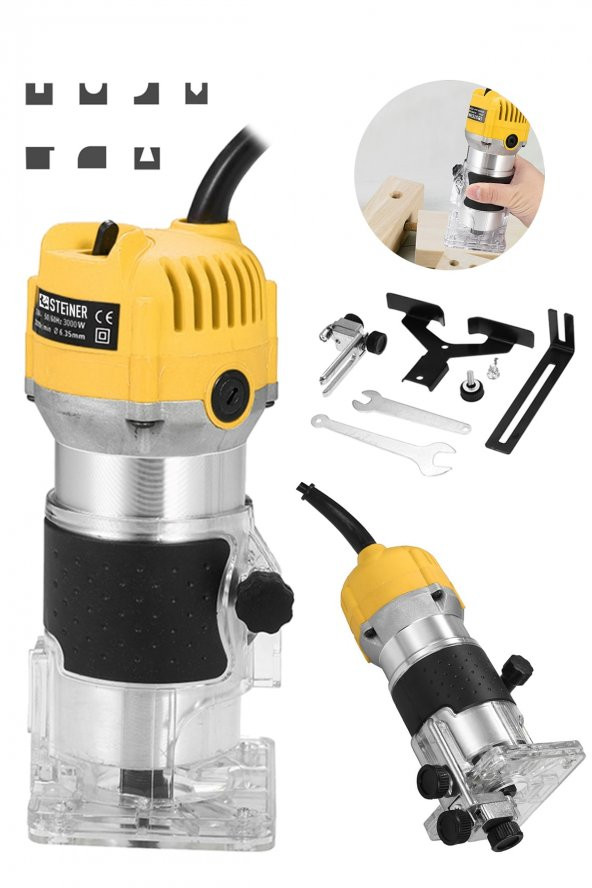 STEİNER Germany Technology 3000 Watt 6 Kademe Devir Ayarlı Formika Traşlama Freze Makinesi 6 Mm Pens