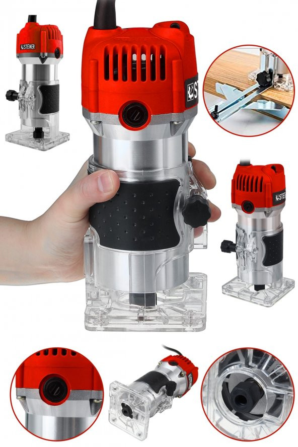 STEİNER Alman 3000 Watt 6 Kademe Devir Ayarlı Formika Traşlama Freze Makinesi 6 Mm Pens