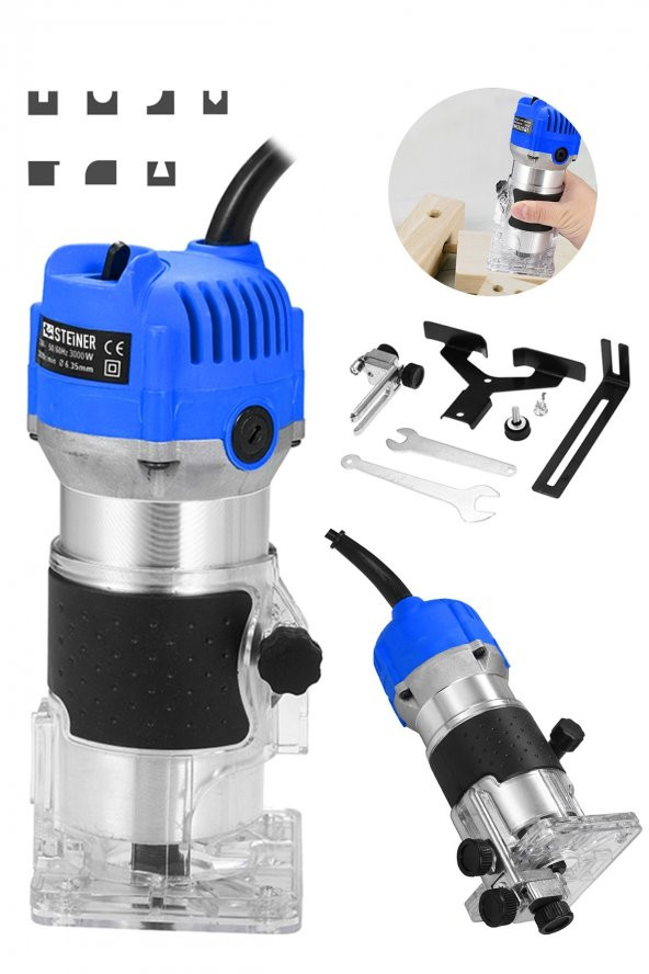 STEİNER Germany Technology 3000 W 6 Kademe Devir Ayarlı Formika Traşlama Freze Makinesi 6 Mm Pens Mv
