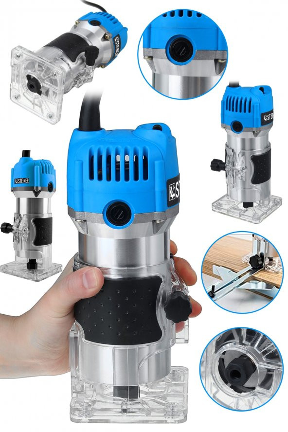 STEİNER Alman 3000 Watt 6 Kademe Devir Ayarlı Formika Traşlama Freze Makinesi 6 Mm Pens - 2