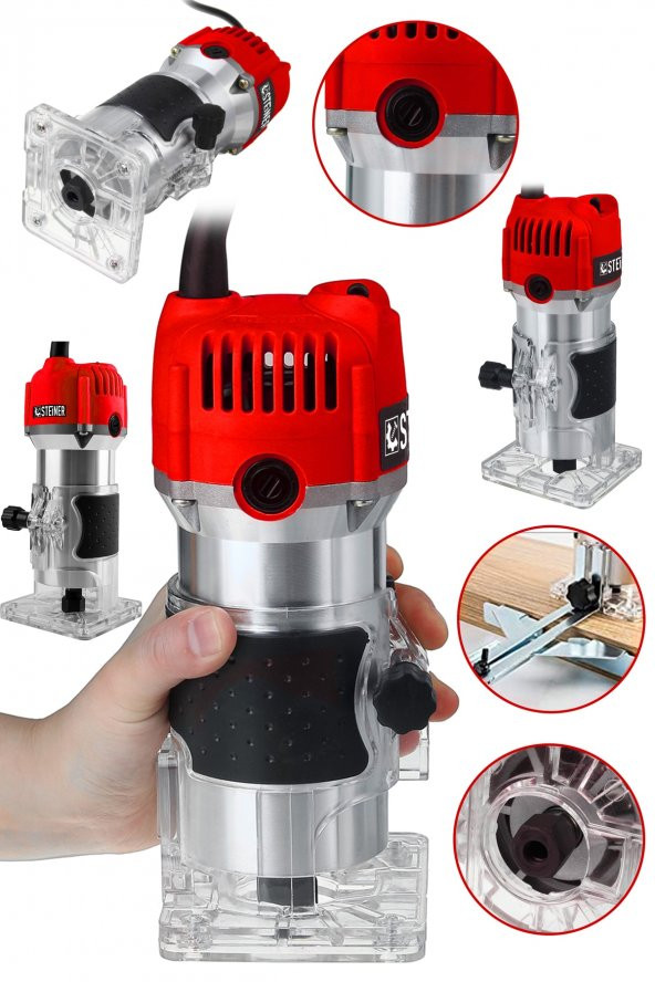 STEİNER Alman 3000 Watt 6 Kademe Devir Ayarlı Formika Traşlama Freze Makinesi 6 Mm Pens - 2