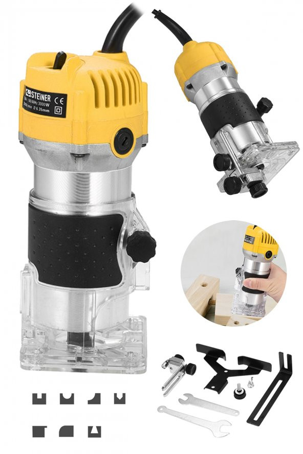 STEİNER Germany Technology 3000 Watt 6 Kademe Devir Ayarlı Formika Traşlama Freze Makinesi 6 Mm Pens - 2