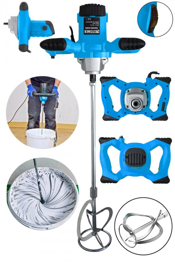 STEİNER Alman Gt-blue 3000 Bakır Sargı 6 Kademe Devir Ayarlı Elektrikli Alçı Boya Ve Harç Karıştırıcı Mikser - Resim 2