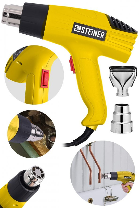 STEİNER Alman 3000 Watt 2 Kademeli Isı Tabancası Çelik Rezistans Profesyonel Sıcak Hava Üfleme Tabancası