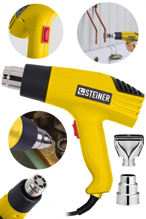 STEİNER Alman 3000 Watt 2 Kademeli Isı Tabancası Çelik Rezistans Profesyonel Sıcak Hava Üfleme Tabancası - 2