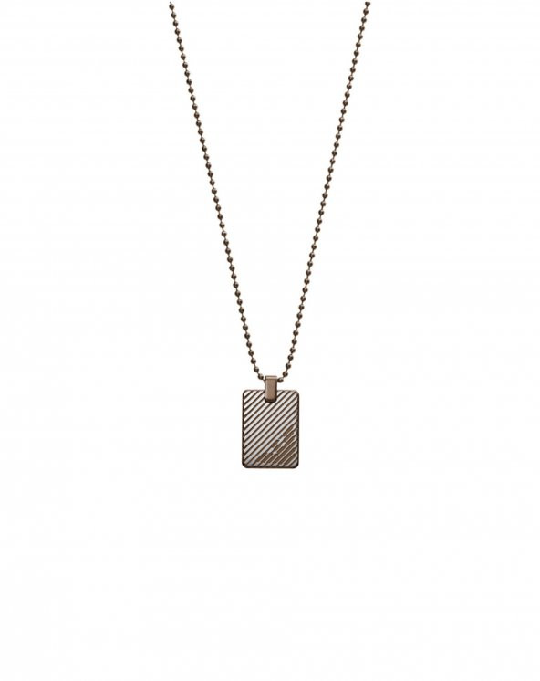 Emporio Armani Erkek Kahverengi Metalik Gri Çelik Kolye - AJEGS2132-040 - 1