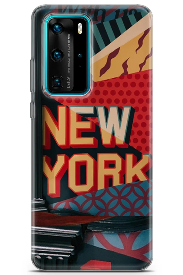 Huawei P40 Pro Uyumlu Kılıf Mista Typeface Newyork Desenli