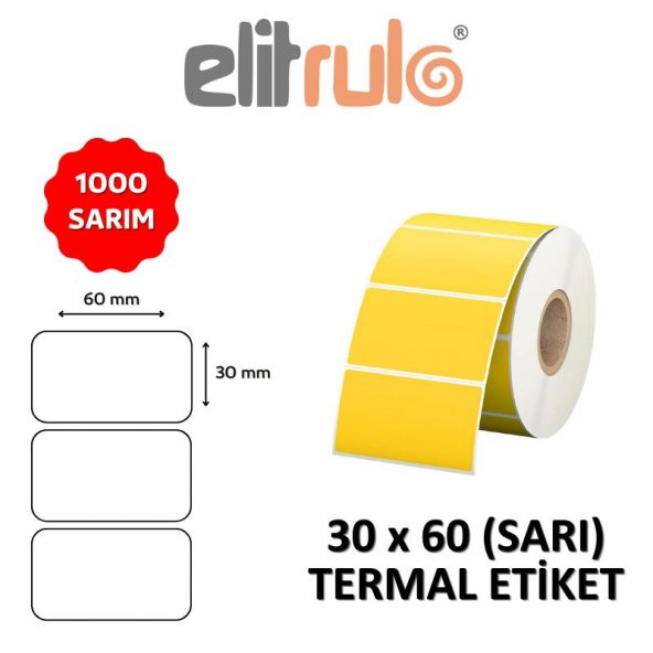 Elitrulo Barkod Etiketi 30x60 Termal SARI - 1000 Adet