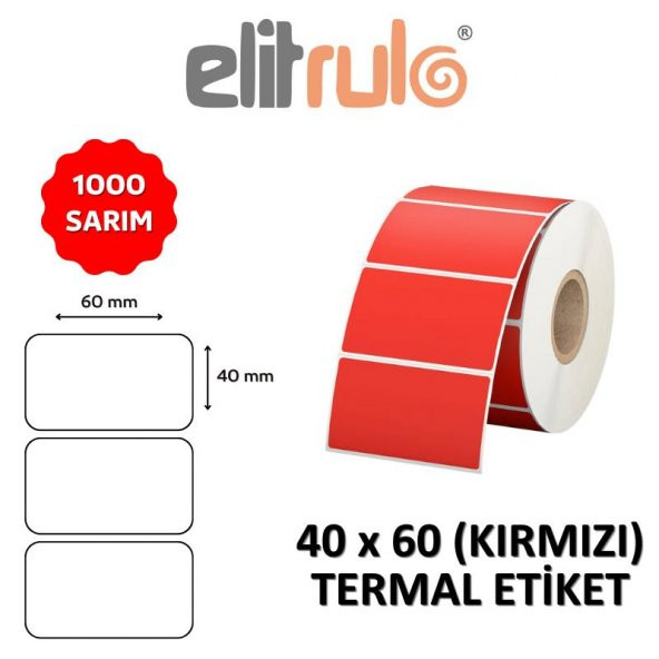 Elitrulo Barkod Etiketi 40x60 Termal KIRMIZI - 1000 Adet