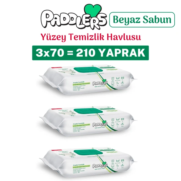 Paddlers Easy Clean Beyaz Sabun Katkılı Yüzey temizlik Havlusu 3x70 (210 Yaprak) ürün görseli 1