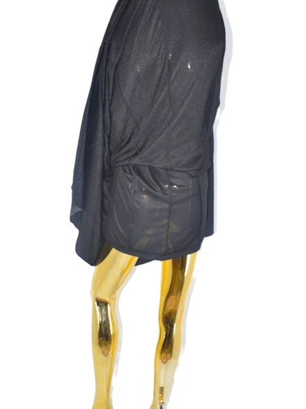 HOME STORE SİYAH KUYRUKLU KADİFE GECE ELBİSESİ - 7