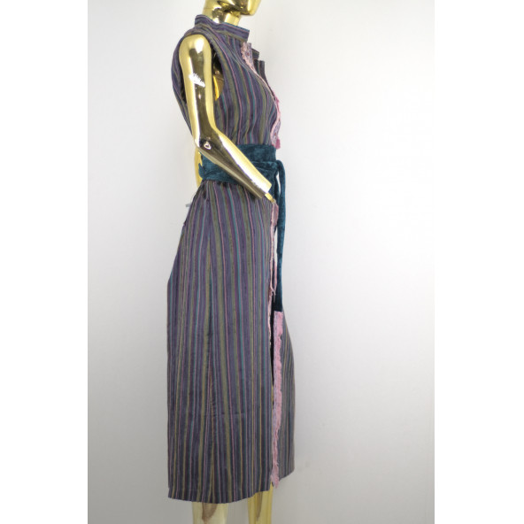 YALİS ÇİZGİLİ YEŞİL YELEK KAFTAN - 5