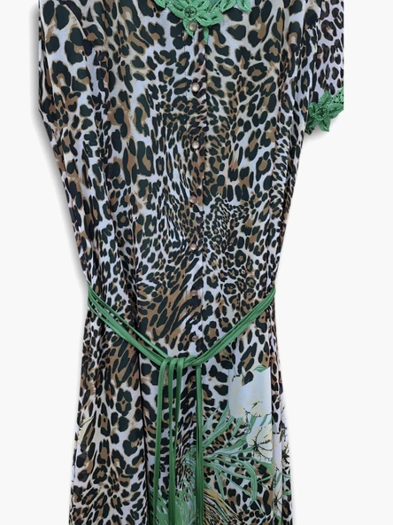 JUS DE POMOS YEŞİL LEOPAR DESENLİ UZUN ABİYE - 6