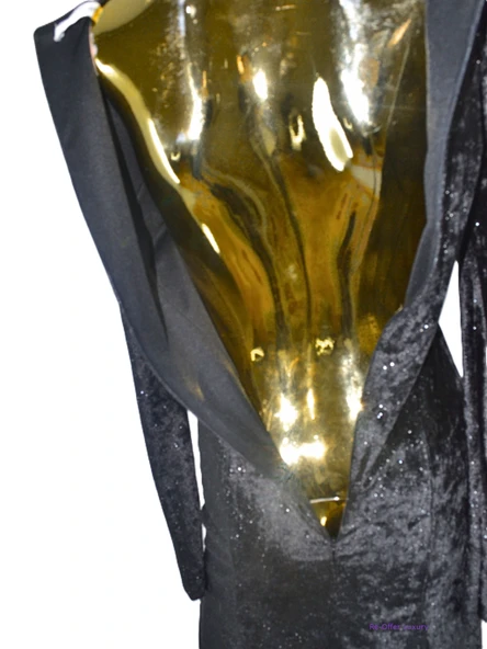 HOME STORE SİYAH KUYRUKLU KADİFE GECE ELBİSESİ - 5