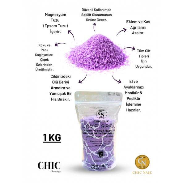 Chic Nail Manikür & Pedikür ve Banyo Tuzu Love Spell 1 KG / Epsom Tuzu / İngiliz Tuzu