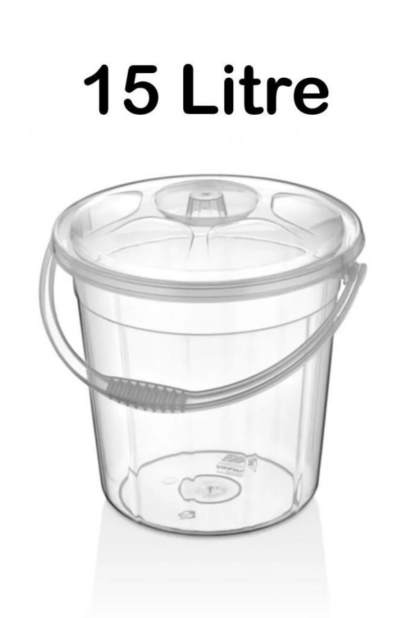Plastik Şeffaf 15 Litre Kulplu Kapaklı Temizlik Çöp Erzak Su Kovası