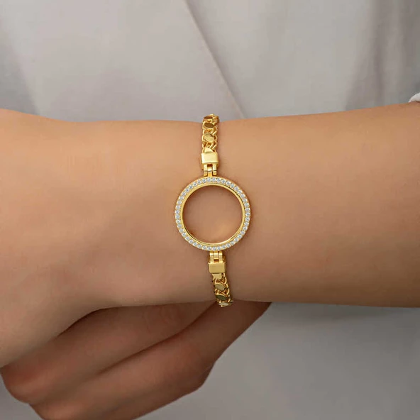 Gümüş Çeyrek Takılabilen Altın Kaplama Kadın Bileklik  SL5103 - Resim 4