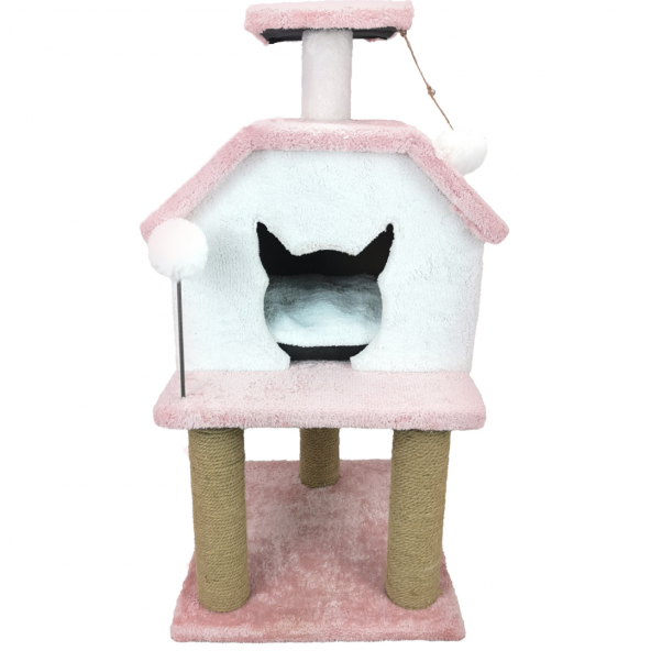 Katlı Kedi Evi Hacıyatmazlı Kedi Tırmalama Evi Minder ve Tasma Hediyeli - 5