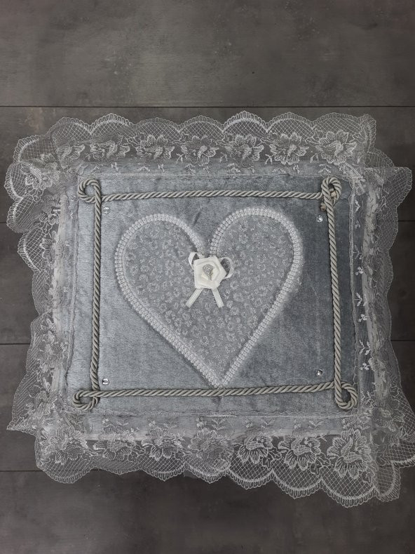 Love Gri Dantelli Kalpli 3lü Çeyizlik Hurç Seti, Düğün, Nişan, Söz, Bohça, Gelin, Damat, Hurcu - 3