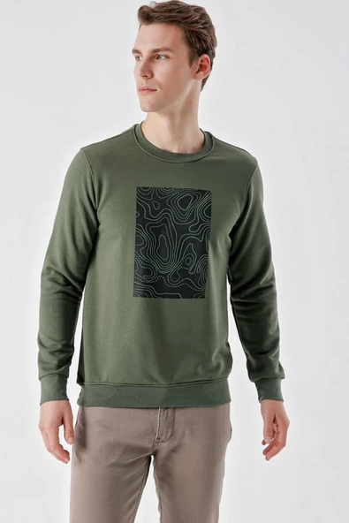 Slimfit Bisiklet Yaka Önü Baskılı 2 İplik Erkek Sweatshirt - 8