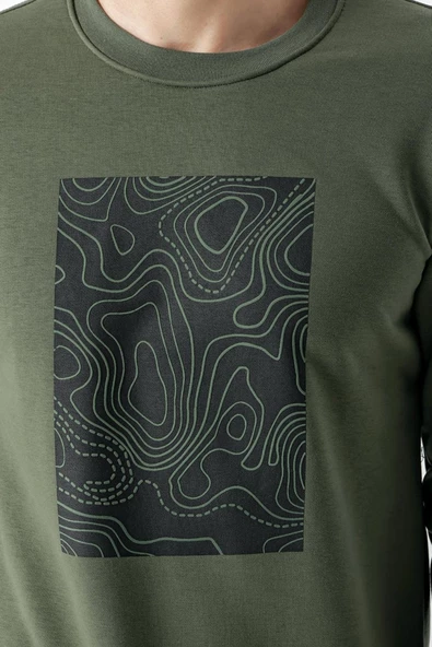 Slimfit Bisiklet Yaka Önü Baskılı 2 İplik Erkek Sweatshirt - 12