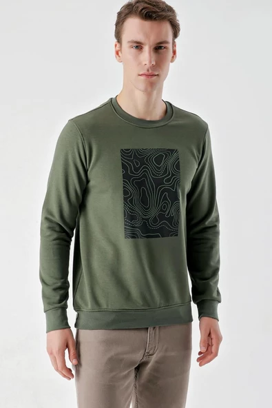 Slimfit Bisiklet Yaka Önü Baskılı 2 İplik Erkek Sweatshirt - 9