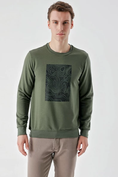 Slimfit Bisiklet Yaka Önü Baskılı 2 İplik Erkek Sweatshirt - 10