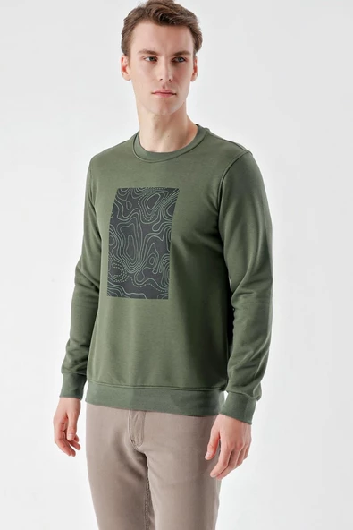 Slimfit Bisiklet Yaka Önü Baskılı 2 İplik Erkek Sweatshirt - 7