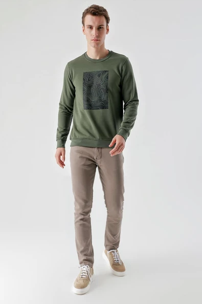 Slimfit Bisiklet Yaka Önü Baskılı 2 İplik Erkek Sweatshirt - 11