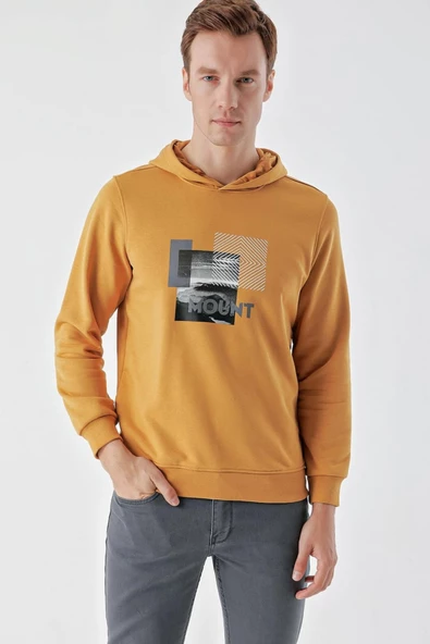 Slimfit Kapşonlu Önü Baskılı 2 İplik Erkek Sweatshirt - 4