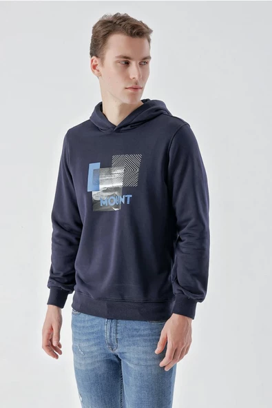 Slimfit Kapşonlu Önü Baskılı 2 İplik Erkek Sweatshirt - 10