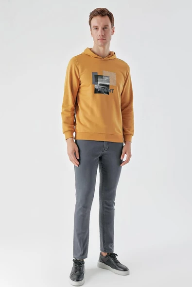Slimfit Kapşonlu Önü Baskılı 2 İplik Erkek Sweatshirt - 2
