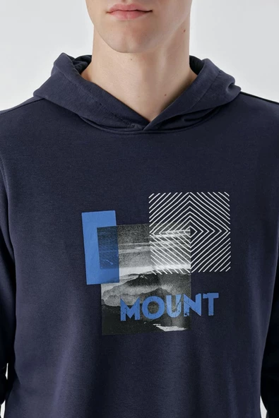 Slimfit Kapşonlu Önü Baskılı 2 İplik Erkek Sweatshirt - 12