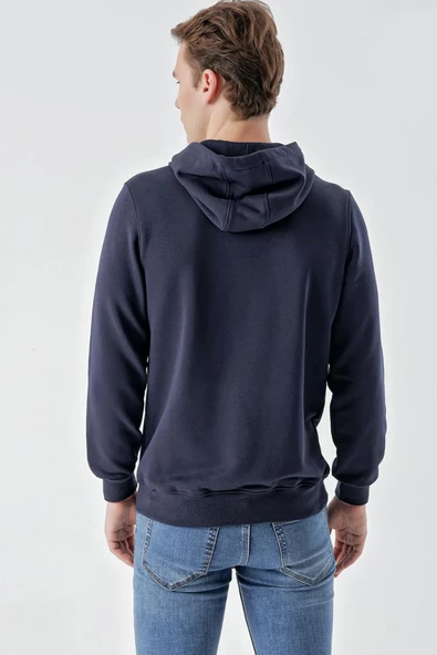 Slimfit Kapşonlu Önü Baskılı 2 İplik Erkek Sweatshirt - 11