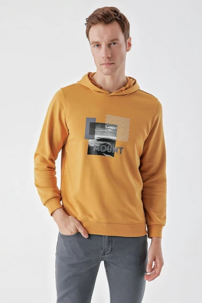 Slimfit Kapşonlu Önü Baskılı 2 İplik Erkek Sweatshirt - 3