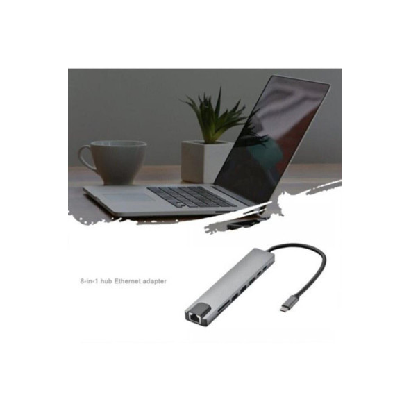 Macbook Pro Air Usb Type-c Hub Dönüştürücü Çevirici Çoklayıcı Usb Hdmı Micro Sd 8 Girişli Rj8i1new - 2