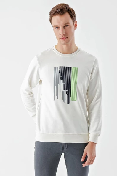 Slimfit Bisiklet Yaka Önü Baskılı 2 İplik Erkek Sweatshirt - 12